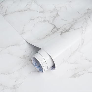 Imagem de Micpolo Papel de parede de mármore cinza branco descasque e cole papel de contato de mármore brilhante grosso papel de parede para banheiro cozinha balcão descascar e colar papel de parede removível à