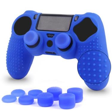 Imagem de Capas de controle PS4 – Capas de silicone para DualShock 4 – Acessórios PS4 Capa antiderrapante para Playstation 4, Slim, Pro – 1 peça de película para controle PS4 – 4 pares de punhos PS4 – Azul