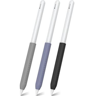 Imagem de NIUTRENDZ Pacote com 3 empunhadura de silicone para Apple Pencil 2ª geração e Apple Pencil (USB-C) Capa protetora com design ergonômico (cinza + azul violeta + preto)