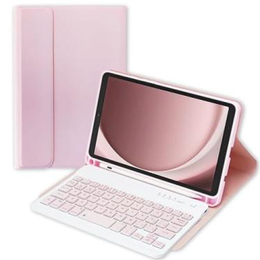 Imagem de MePadKey Capa com teclado para Samsung Galaxy Tab A9 22.1 cm SM-X110/X115, capa magnética destacável com ranhuras antiderrapantes e suporte de caneta para tablet A9 (rosa)