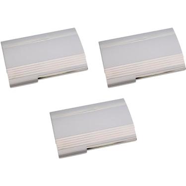 Imagem de Stephanie Imports Conjunto de 3 porta-cartões de visita de metal curvos unissex (linhas prateadas)