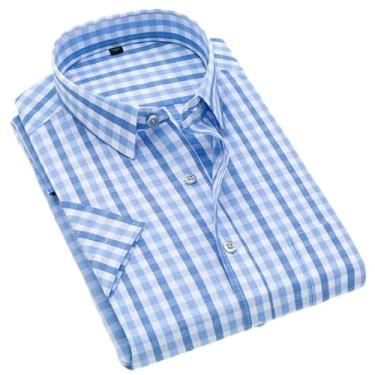 Imagem de Camisa xadrez de verão casual manga curta masculina manga curta verão negócios casual xadrez masculino, Azul, G