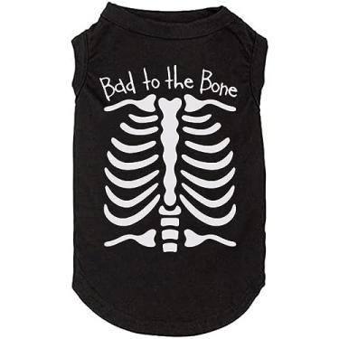 Imagem de SUEOSU Camisa de cachorro de Halloween para roupas de animais de estimação, moletom com capuz de esqueleto de Halloween caveira brilhante camisa fofa respirável trajes elásticos (2GG, preto-2)