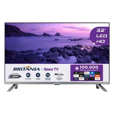 Imagem de Smart TV LED 32” HD Britânia BTV32G7PR2CSGBL Dolby Audio, Wi-Fi, Entradas HDMI e USB, Roku TV 