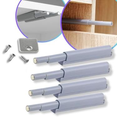 Imagem de Kit 4 Fecho Pulsador Magnético Cinza Toque Sobrepor Tip-on Push Open Porta Armário Gaveta Feicho toc Sistema Click touch on