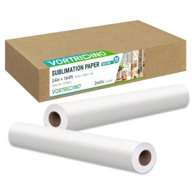 Imagem de VortriDino 2 rolos de papel de sublimação de secagem rápida, 61 cm x 50 m, rolo de papel de sublimação de tinta de 5 cm para impressoras E*pson SureColor F570 e T3170x, 95gsm