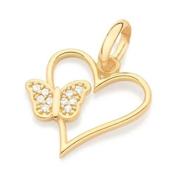 Imagem de Pingente banhado ouro 3x 24k 18k e 22k feminino coração e borboleta cr
