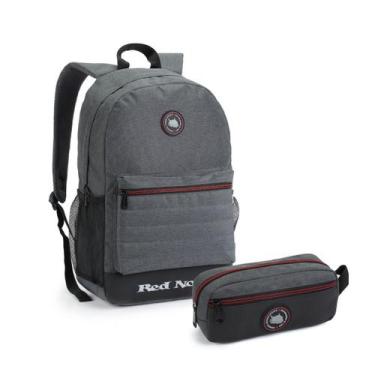 Imagem de Kit Mochila Escolar Juvenil Meninos Red Nose Reforçada Seanite, Cinza