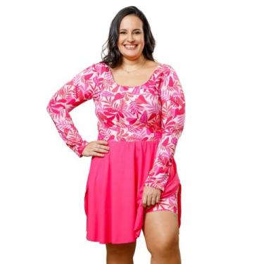 Imagem de Maiô Macaquinho Plus Size com saída separada Bojo removível Manga long