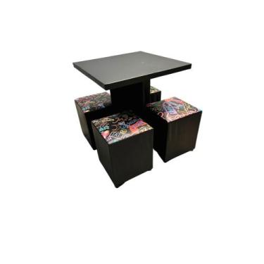 Imagem de Mesa com 4 cadeiras puff banqueta para sacada sala de jogos e jantar -