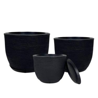 Imagem de Kit 3 Vasos Cone de Polietileno Jateado com Textura Grafiato  Elegânci