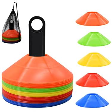 Imagem de FGBNM Pacote com 50 cones de disco, cones de futebol de agilidade com bolsa de transporte e suporte, cones de futebol para treinamento esportivo, futebol, basquete, treinamento, equipamento de treino
