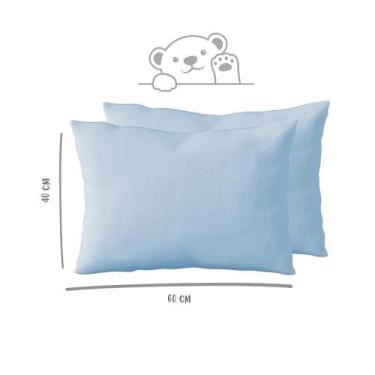 Imagem de Kit 2 Fronhas 40cm x 60cm Kids Malha 100% Algodão Lisa Azul Arrumadinh