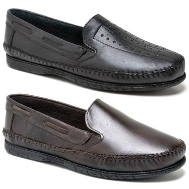 Imagem de Kit 2 Pares Sapatilha Masculina Mocassim Couro Legitimo - REF, Preto m