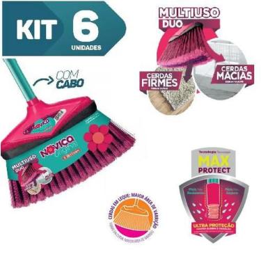 Imagem de Kit 6 Vassoura Multiuso Cerdas Firmes E Macias Com Cabo Nfe - Noviça, 
