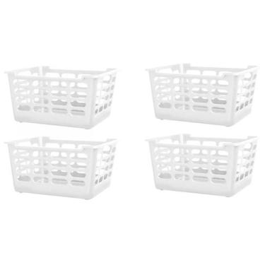 Imagem de Kit 4 Cestos Multiuso Atenas Pequeno 25x15,5x29,5 Branco Vazado Arqpla