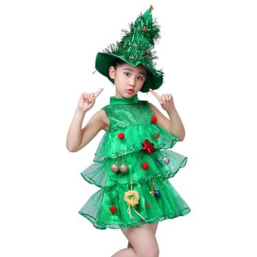 Imagem de Fantasia infantil de árvore de Natal, vestido de árvore de Natal para criança | Vestido sem mangas verde festival,Vestido de cosplay de Natal para meninas Vestido de roupa de Natal para meninas, crian