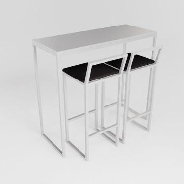 Imagem de Bancada Cozinha Balcão Gourmet 120cm Branco Com 2 Banquetas Estofada B