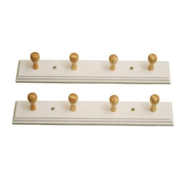 Imagem de Cabideiro Cabide de Parede  de madeira Pinus 4 Penduradores 2 PÇ Branc