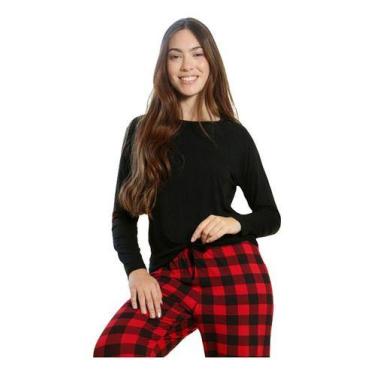 Imagem de Pijama Xadrez Feminino Longo Fechado Manga Comprida - Empório do Algod