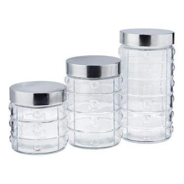 Imagem de Kit 3 Un Potes De Vidro Grande Médio Pequeno Cozinha Inox Mimo Style, 