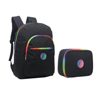 Imagem de Kit Mochila Estojo Juvenil Escolar 3 Cors - YEPP, Preto