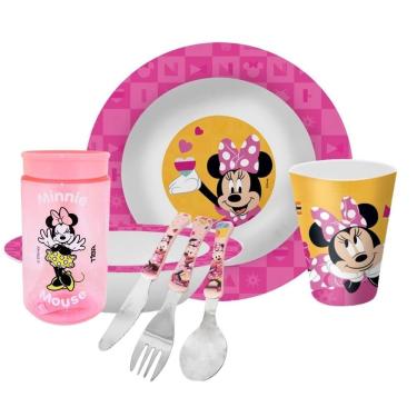 Imagem de Kit Refeição Infantil Minnie Disney 7 Peças Prato, Tigela, Copo e Talheres - Tuut