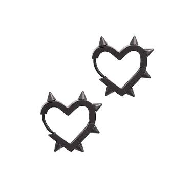 Imagem de Sacina Brincos Huggie Hoop Spike Coração, Brincos Góticos Punk Grunge Emo Y2k, Joias Góticas, Presente de Natal para Mulheres, Aço de titânio, Sem pedra preciosa
