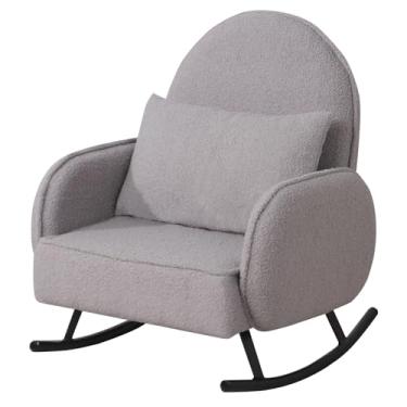 Imagem de Yoonnie room Cadeira de balanço para bebês, cadeira infantil, sofá infantil, pé de metal e tecido sherpa, poltrona de balanço infantil para meninos e meninas (cinza)