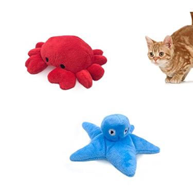 Imagem de Andiker Brinquedos de erva de gato, 2 peças de caranguejo macio e estrela-do-mar brinquedos de pelúcia para gatos em ambientes internos brinquedos fofos de mastigar erva de gato brinquedos de mastigar PP com enchimento de algodão para presentes de gatinhos e amantes de gatos brinquedos interativos (