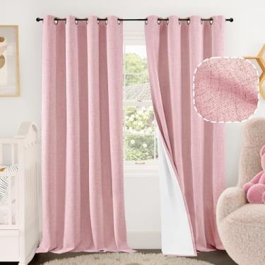 Imagem de Cortinas blecaute de linho rosa bebê para berçário, 203 cm de comprimento, conjunto de 2 painéis, isolamento térmico, boho, total blackout, redução de ruído, cortinas de janela para quarto de meninas,