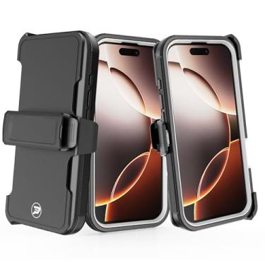 Imagem de Wireless ProTech Capa compatível com Apple iPhone 16 PRO (tamanho de tela 6,3 polegadas), coldre com clipe de cinto resistente com camada tripla de TPU e capa lisa de policarbonato (preto/branco)