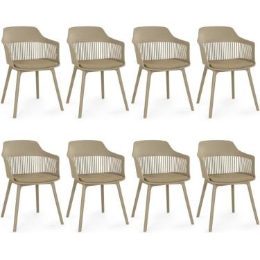 Imagem de Kit 8 Cadeiras De Jantar Estofada Marcela - Nude Escuro