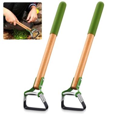 Imagem de Leriton 2 mini enxadas de hula de jardim para remoção de ervas daninhas de 43 cm de comprimento para enxada de estribo de 43 cm ferramenta de jardim para gramado e jardinagem com cabo de madeira