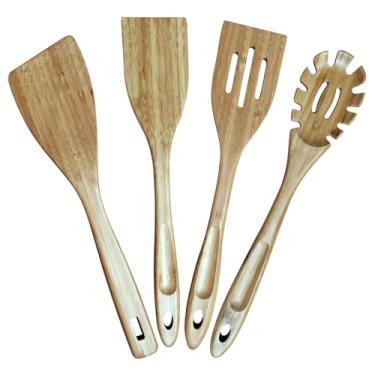 Imagem de GEEKHOM Espátulas de bambu para panelas antiaderentes, utensílios de cozinha de madeira de 33 cm, pacote com 4 espátulas de madeira para cozinhar, espátulas de wok com fenda, flipper para panqueca,