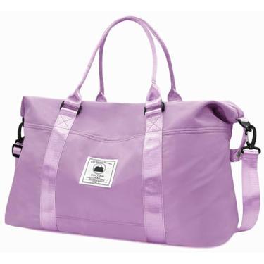 Imagem de Bolsa de viagem, bolsa esportiva à prova d'água, bolsa de ginástica para mulheres e homens, bolsa de mão para o fim de semana com bolso molhado, Roxo novo, Large, Bolsas femininas de fim de semana