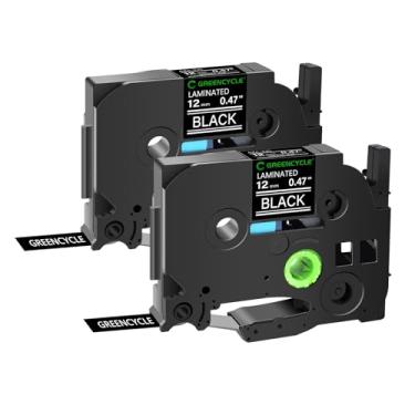 Imagem de GREENCYCLE Pacote com 2 fitas de etiquetas compatíveis com Ptouch AZe-335 TZ335 AZe TZ 12 mm, fitas laminadas brancas sobre pretas para PT-D210 PT-H110 PT-D400 PT-D410 PT-D600 Etiquetadora