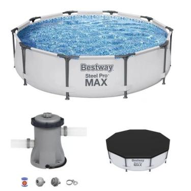 Imagem de Piscina Bestway 5000 Litros Steel Pro Max CINZA 56406 com Bomba Filtra