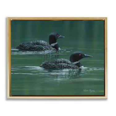 Imagem de Stupell Industries Arte de parede em tela emoldurada Peaceful Loon Duo Gold Floater por Valerie Rogers, 78 x 63 cm