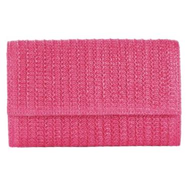 Imagem de Bolsa feminina lisa de palha natural 2024 Boho bolsa alça superior bolsa transversal elegante carteira envelope tecido noite, A - rosa