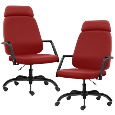 Imagem de Kit 02 Cadeiras De Escritório Giratória Com Apoio De Cabeça Hub F02 Sintético Vermelho - Lyam Decor