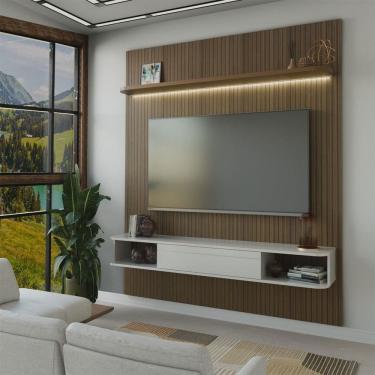 Imagem de Painel para TV Até 75 Polegadas Colombo 1 Porta com Led Ripado 3d Pinho/Off White - Panorama Móveis