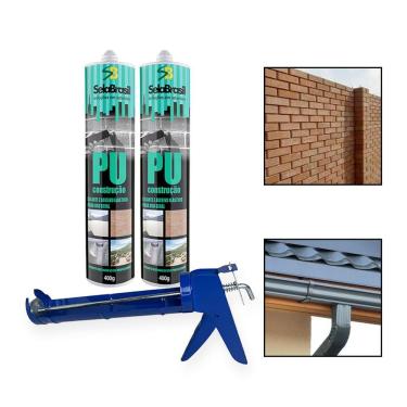 Imagem de Kit 2 Cola Selante Pu Construção 400G Cinza Com Aplicador