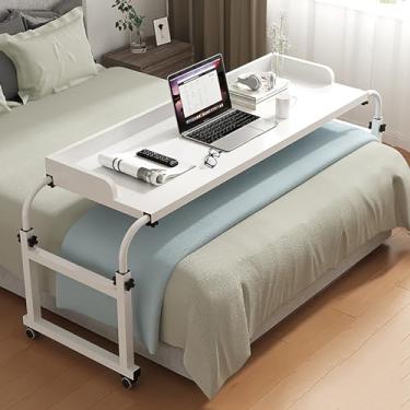 Imagem de Mesa de cama, mesa sobre cama com rodas, mesa sobre a cama com rodas, altura ajustável, mesa móvel funciona como carrinho de laptop, mesa de computador