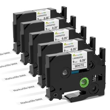 Imagem de Pacote com 5 Tze-221 9 mm 0,47 fita adesiva branca laminada para etiquetadora Brother 9 mm 0,47 branco Tze-221 compatível com Brother Ptouch PT-D210 D220 H110 D410 P710BT H111 1070