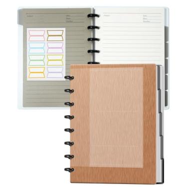 Imagem de Caderno Discbound personalizável espiral diário recarregável 5 assuntos caderno com páginas removíveis 120 agenda de disco pautada ampla com 6 divisórias de fichário e 16 abas para reunião de trabalho, ouro rosa