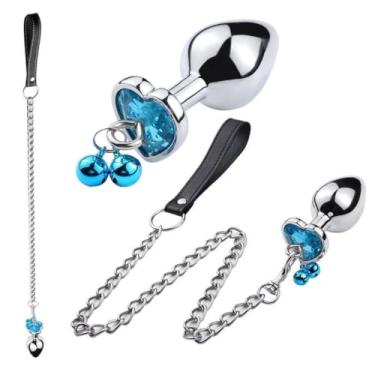Imagem de Plug Anal Coração Metal Com Pingente Pequeno Dominação Submissão Fetiche Prazer BDSM Discreto [AZUL]
