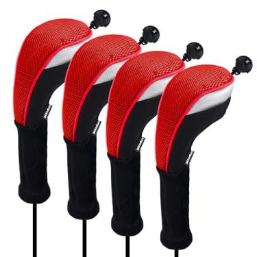 Imagem de Andux 4 peças/pacote de capas de cabeça de taco híbridas de golfe, gola longa, intercambiáveis, número Etiqueta CTMT-02, Vermelho