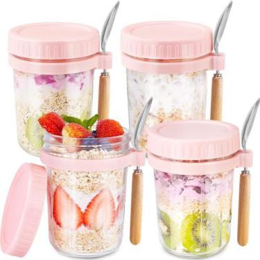 Imagem de Recipientes de aveia para a noite HomArtist Glass 480 ml rosa, pacote 