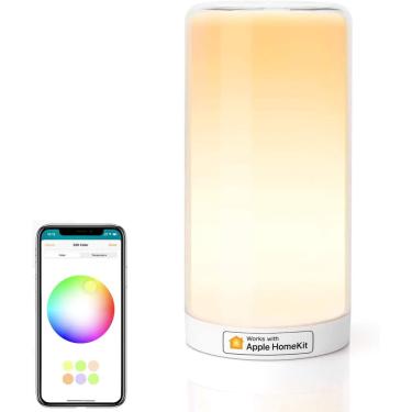 Imagem de Luminária Meross WiFi inteligente p/ mesa c/ luz noturna, suporte p/ Siri, Alexa, Google e SmartThings, branco/multicolor, controle de toque e voz via